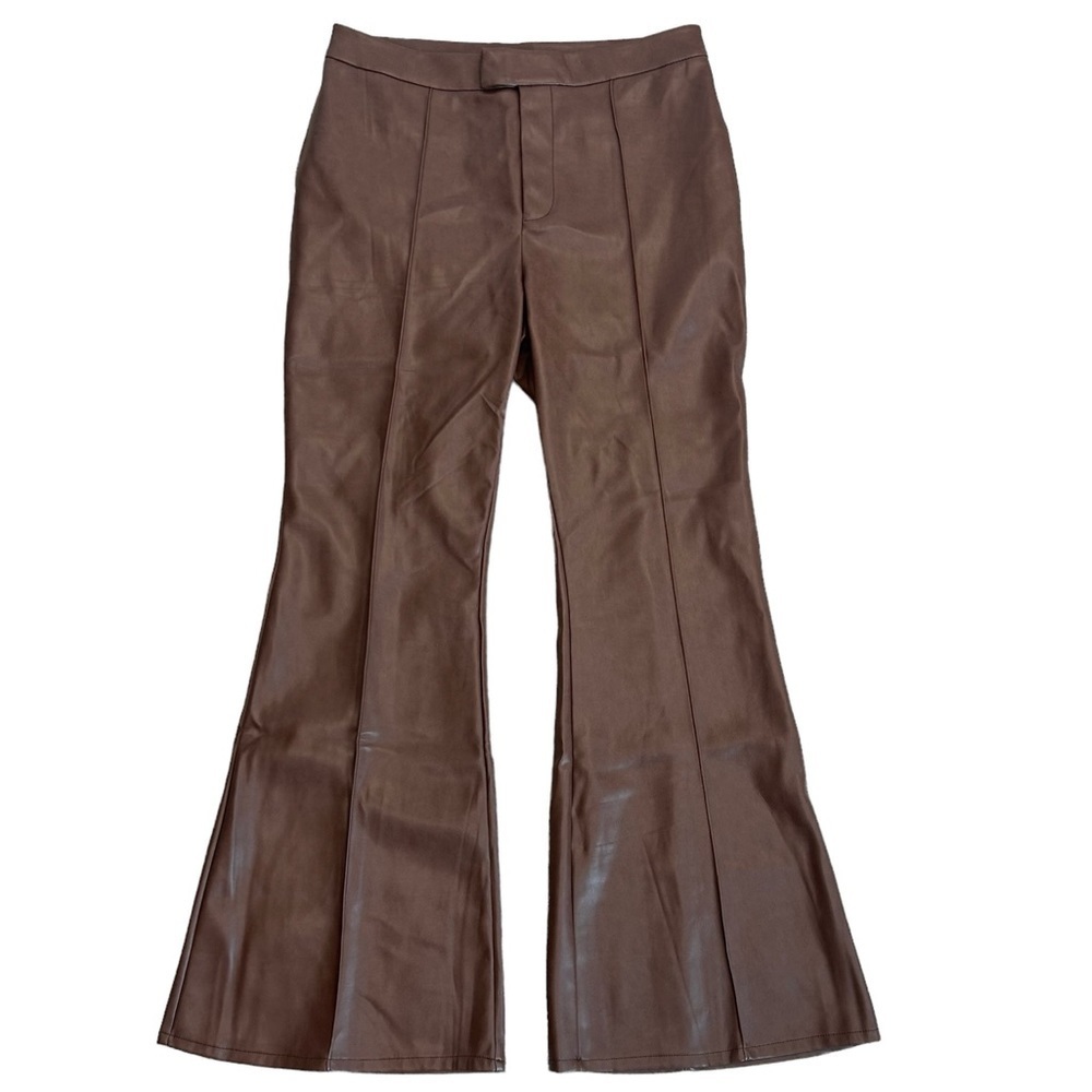 7 for all mankind brown faux leather wide leg bell bottom pants Sz L NWT